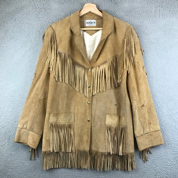 Vintage Dawn Fashions Suede Leather Fringe Jacket 60’s Hippy Size M - Picture 1 of 15